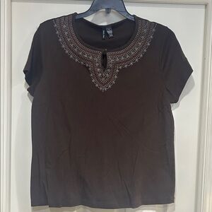 Molly Maxi Brown Embroidered Short Sleeve Top